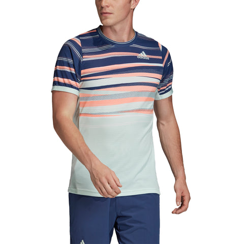 Adidas FreeLift HEAT.RDY Green Indigo Mens Short Sleeve Crew Tennis Shirt