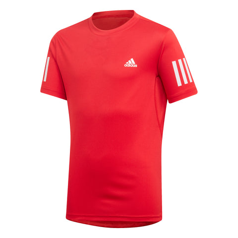 Adidas 3-Stripes Club Red Boys Short Sleeve Crew Tennis Shirt